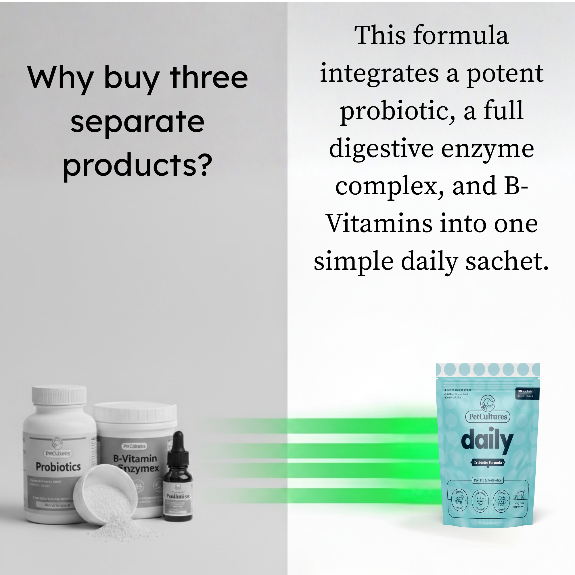 Probiótico diario para perros PetCultures: suplemento para la salud intestinal Tribiotic