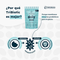 Probiotico Diario Superior - Prebiotico, Probi0tico y Postbiotico | 5 mil millones UFC - PetCultures Canine Dog Probiotics Prebiotics Postbiotics Supplement For Gut Health Box Front